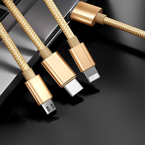 Cavo da Lightning USB a Cavetto Ricarica Carica Android Micro USB Type-C 3A H03 per Apple iPhone 15 Plus Oro