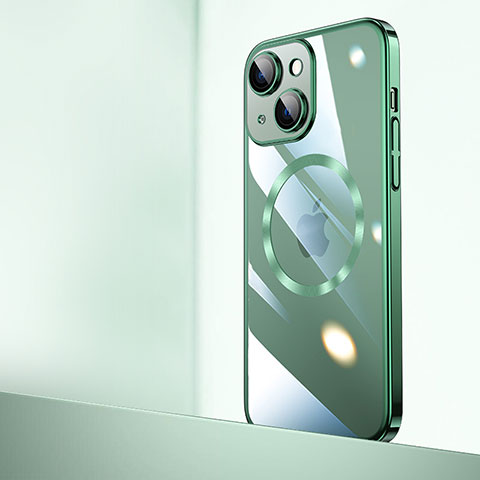 Cover Crystal Trasparente Rigida Cover con Mag-Safe Magnetic QC2 per Apple iPhone 14 Plus Verde