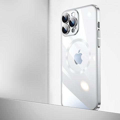 Cover Crystal Trasparente Rigida Cover con Mag-Safe Magnetic QC2 per Apple iPhone 14 Pro Argento