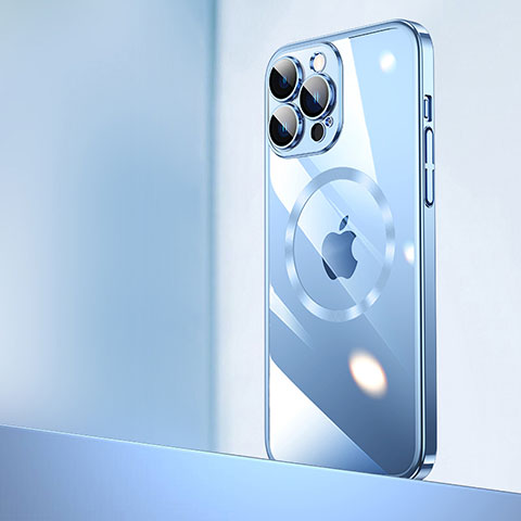 Cover Crystal Trasparente Rigida Cover con Mag-Safe Magnetic QC2 per Apple iPhone 14 Pro Blu