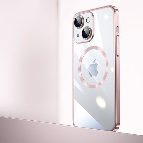 Cover Crystal Trasparente Rigida Cover con Mag-Safe Magnetic QC2 per Apple iPhone 15 Plus Oro Rosa