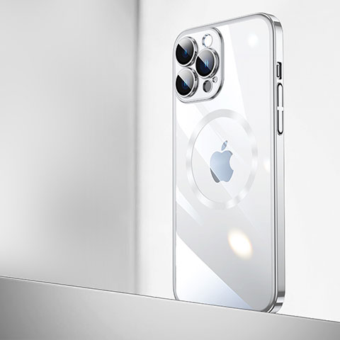 Cover Crystal Trasparente Rigida Cover con Mag-Safe Magnetic QC2 per Apple iPhone 15 Pro Max Argento