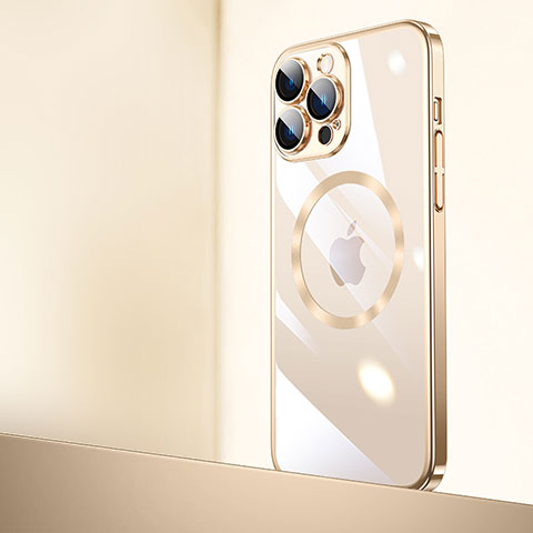 Cover Crystal Trasparente Rigida Cover con Mag-Safe Magnetic QC2 per Apple iPhone 15 Pro Max Oro