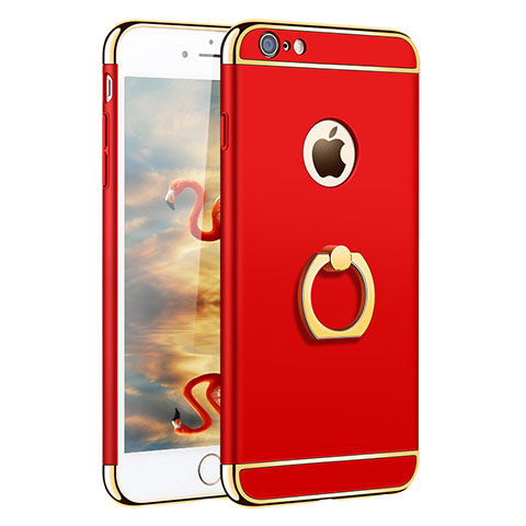 Cover Lusso Metallo Laterale e Plastica con Anello Supporto A01 per Apple iPhone 6S Rosso