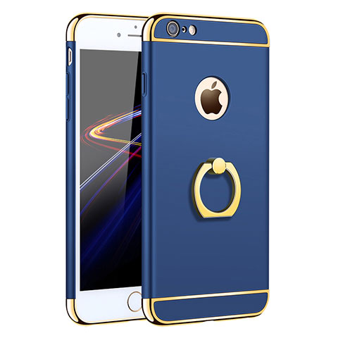 Cover Lusso Metallo Laterale e Plastica con Anello Supporto per Apple iPhone 6 Plus Blu