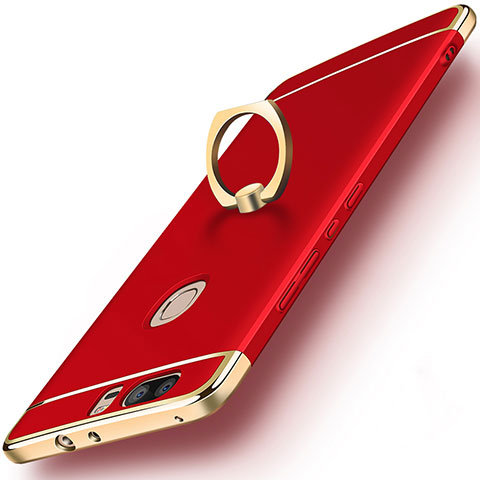 Cover Lusso Metallo Laterale e Plastica con Anello Supporto per Huawei Honor V8 Rosso