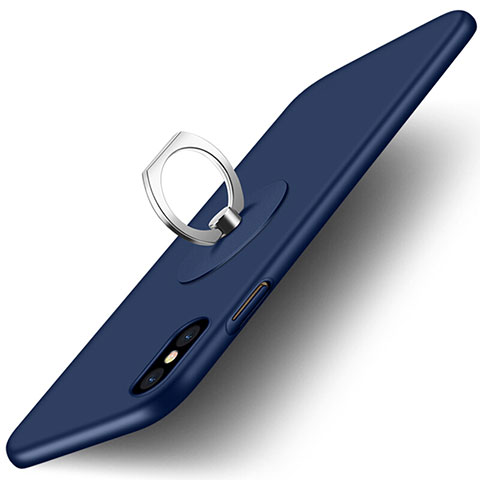 Cover Plastica Rigida Opaca con Anello Supporto per Apple iPhone Xs Blu