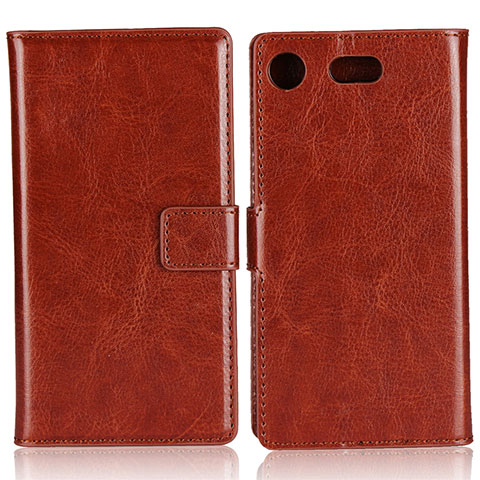 Cover Portafoglio In Pelle con Supporto L01 per Sony Xperia XZ1 Compact Marrone