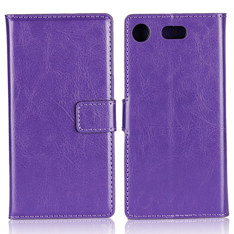 Cover Portafoglio In Pelle con Supporto L01 per Sony Xperia XZ1 Compact Viola