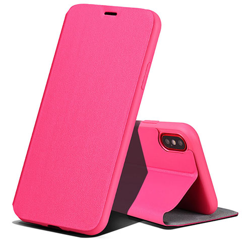 Cover Portafoglio In Pelle con Supporto per Apple iPhone X Rosa Caldo