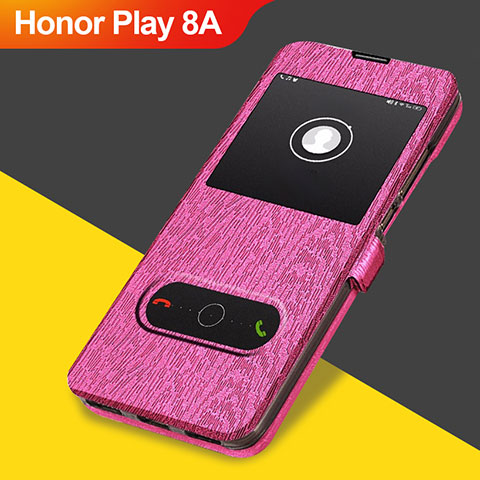 Cover Portafoglio In Pelle con Supporto per Huawei Honor Play 8A Rosa Caldo