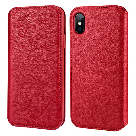 Cover Portafoglio In Pelle per Apple iPhone Xs Rosso