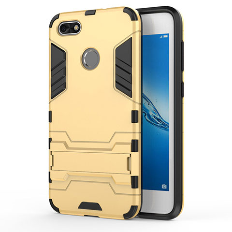 Cover Silicone e Plastica Opaca con Supporto per Huawei Y6 Pro (2017) Oro