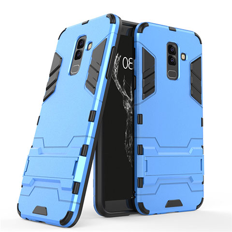 Cover Silicone e Plastica Opaca con Supporto per Samsung Galaxy A6 Plus Blu