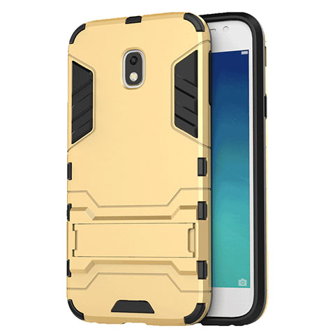 Cover Silicone e Plastica Opaca con Supporto per Samsung Galaxy J3 Star Oro