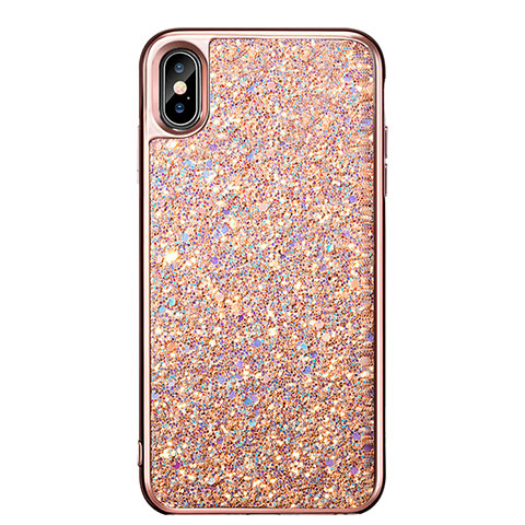 Cover Silicone Morbida Bling Bling per Apple iPhone Xs Oro Rosa