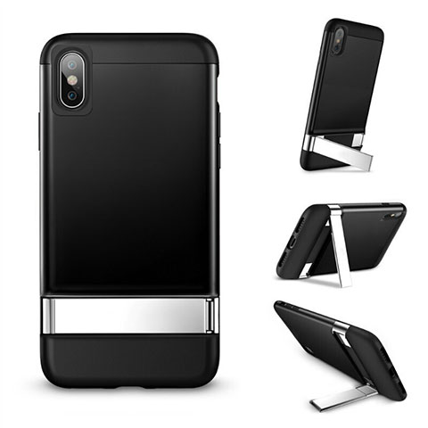 Cover Silicone Morbida Lucido con Supporto per Apple iPhone X Nero