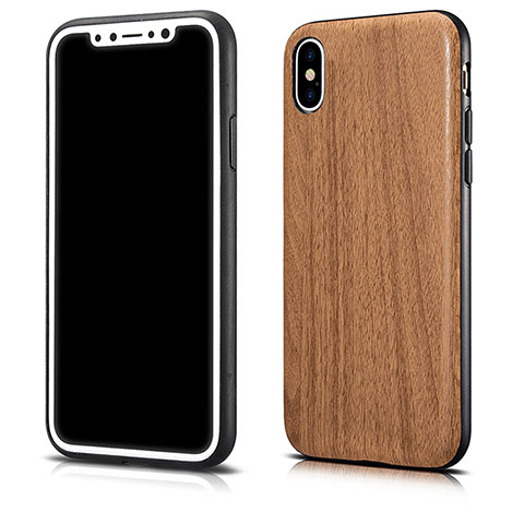 Cover Silicone Morbida Pattern di Venature del Legno per Apple iPhone X Marrone