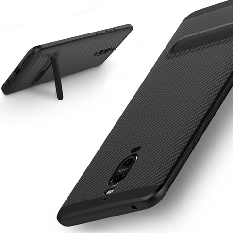 Cover Silicone Morbida Spigato con Supporto per Huawei Mate 9 Pro Nero