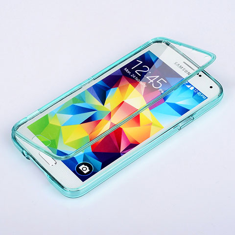 Cover Silicone Trasparente A Flip Morbida per Samsung Galaxy S5 G900F G903F Cielo Blu