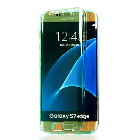 Cover Silicone Trasparente A Flip Morbida per Samsung Galaxy S7 Edge G935F Cielo Blu