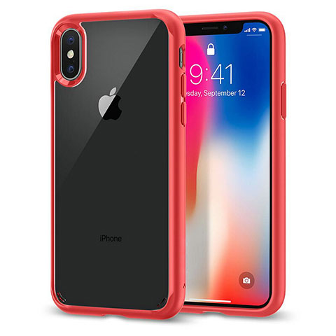 Cover Silicone Trasparente Specchio Laterale 360 Gradi per Apple iPhone Xs Rosso