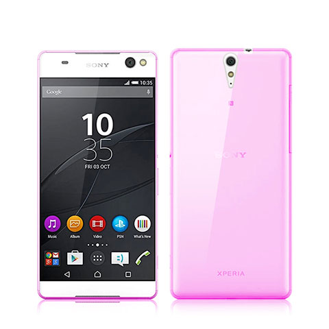 Cover TPU Trasparente Ultra Sottile Morbida per Sony Xperia C5 Ultra Rosa