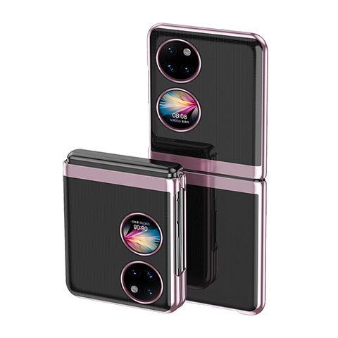 Custodia Crystal Trasparente Rigida Cover QH1 per Huawei P60 Pocket Oro Rosa