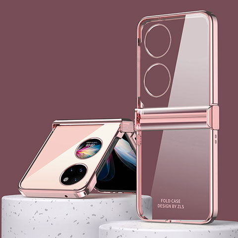 Custodia Crystal Trasparente Rigida Cover ZL1 per Huawei P60 Pocket Oro Rosa