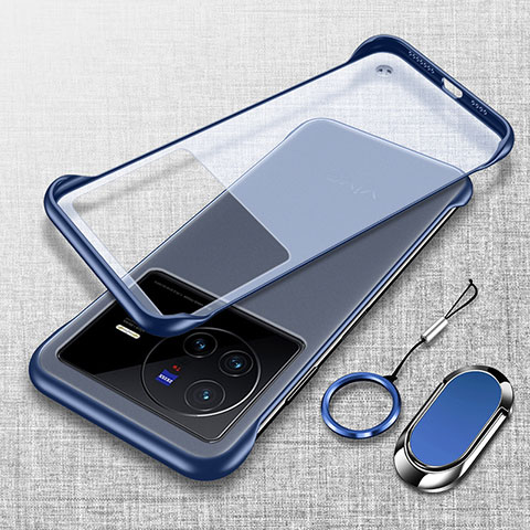 Custodia Crystal Trasparente Rigida Senza Cornice Cover con Magnetico Anello Supporto per Vivo X80 5G Blu