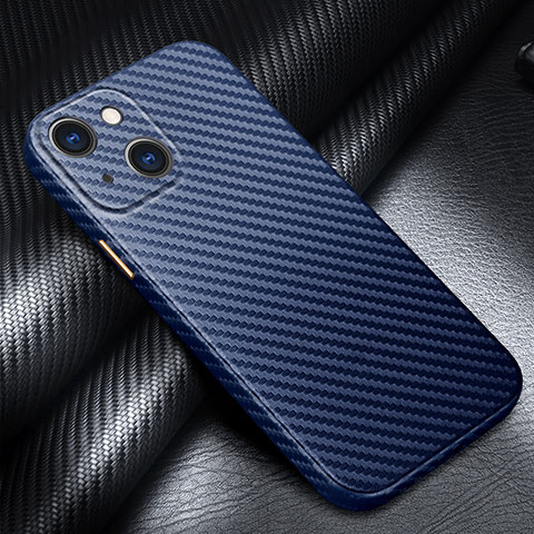 Custodia Fibra di Carbonio Lusso Morbida Spigato Cover C01 per Apple iPhone 13 Mini Blu