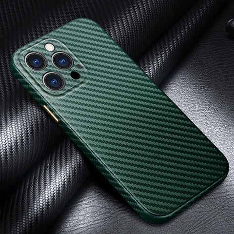 Custodia Fibra di Carbonio Lusso Morbida Spigato Cover C01 per Apple iPhone 15 Pro Verde