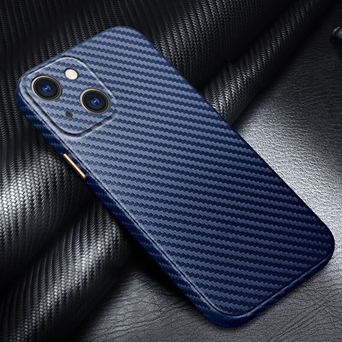 Custodia Fibra di Carbonio Lusso Morbida Spigato Cover per Apple iPhone 13 Mini Blu