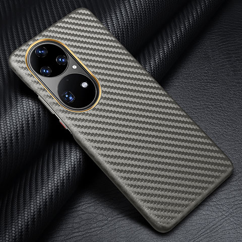 Custodia Fibra di Carbonio Lusso Morbida Spigato Cover per Huawei P50 Pro Grigio