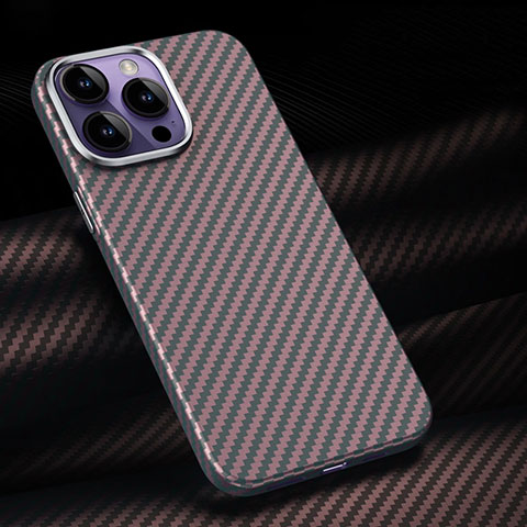 Custodia Fibra di Carbonio Lusso Morbida Spigato Cover T01 per Apple iPhone 16 Pro Max Rosso