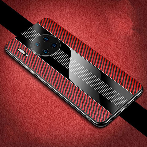 Custodia Fibra di Carbonio Lusso Morbida Spigato Cover T01 per Huawei Mate 30 Rosso