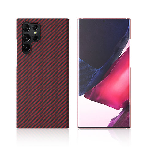 Custodia Fibra di Carbonio Lusso Morbida Spigato Cover T01 per Samsung Galaxy S21 Ultra 5G Rosso