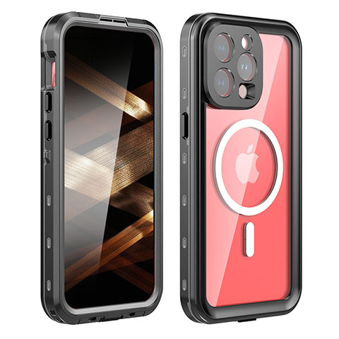 Custodia Impermeabile Silicone e Plastica Opaca Waterproof Cover 360 Gradi con Mag-Safe Magnetic HJ1 per Apple iPhone 13 Pro Nero