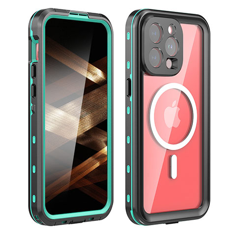 Custodia Impermeabile Silicone e Plastica Opaca Waterproof Cover 360 Gradi con Mag-Safe Magnetic HJ1 per Apple iPhone 14 Pro Max Verde