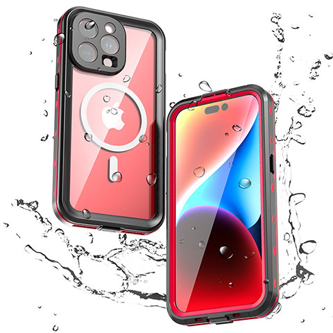 Custodia Impermeabile Silicone e Plastica Opaca Waterproof Cover 360 Gradi con Mag-Safe Magnetic per Apple iPhone 16 Pro Max Rosso