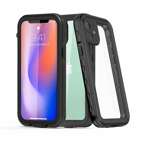 Custodia Impermeabile Silicone e Plastica Opaca Waterproof Cover 360 Gradi per Apple iPhone 12 Mini Nero