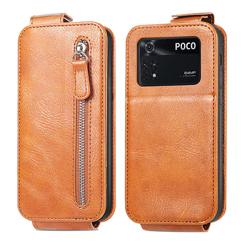 Custodia In Pelle Flip per Xiaomi Poco M4 Pro 4G Marrone