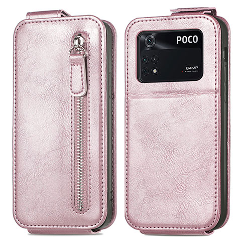 Custodia In Pelle Flip per Xiaomi Poco M4 Pro 4G Oro Rosa