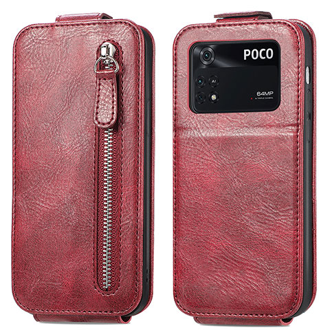 Custodia In Pelle Flip per Xiaomi Poco M4 Pro 4G Rosso