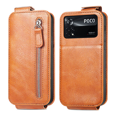 Custodia In Pelle Flip per Xiaomi Poco X4 Pro 5G Marrone