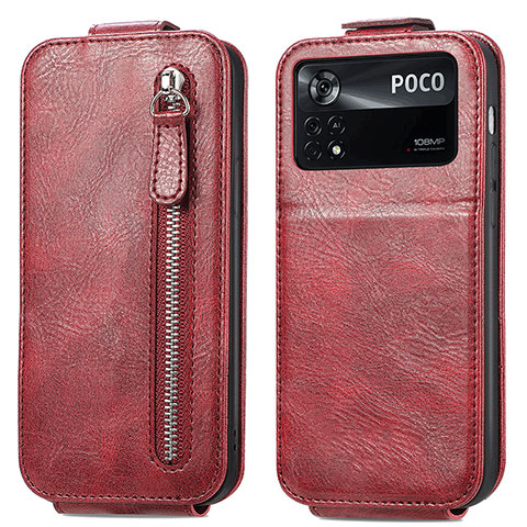 Custodia In Pelle Flip per Xiaomi Poco X4 Pro 5G Rosso