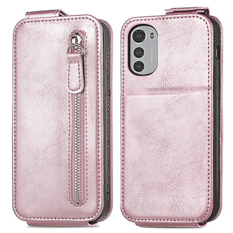 Custodia In Pelle Flip S01D per Motorola Moto E32s Oro Rosa