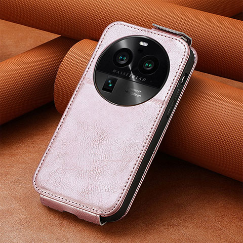 Custodia In Pelle Flip S01D per Oppo Find X6 5G Oro Rosa