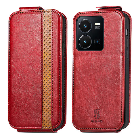 Custodia In Pelle Flip S01D per Vivo Y35 4G Rosso