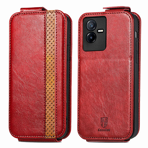 Custodia In Pelle Flip S01D per Vivo Y73t Rosso